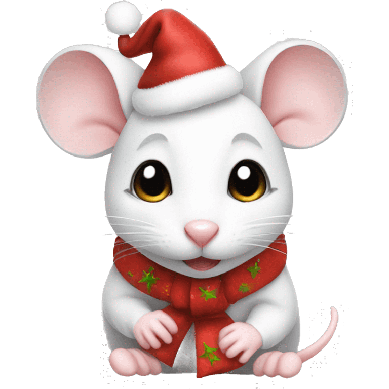 Cute little white mouse dressed up for Christmas  emoji