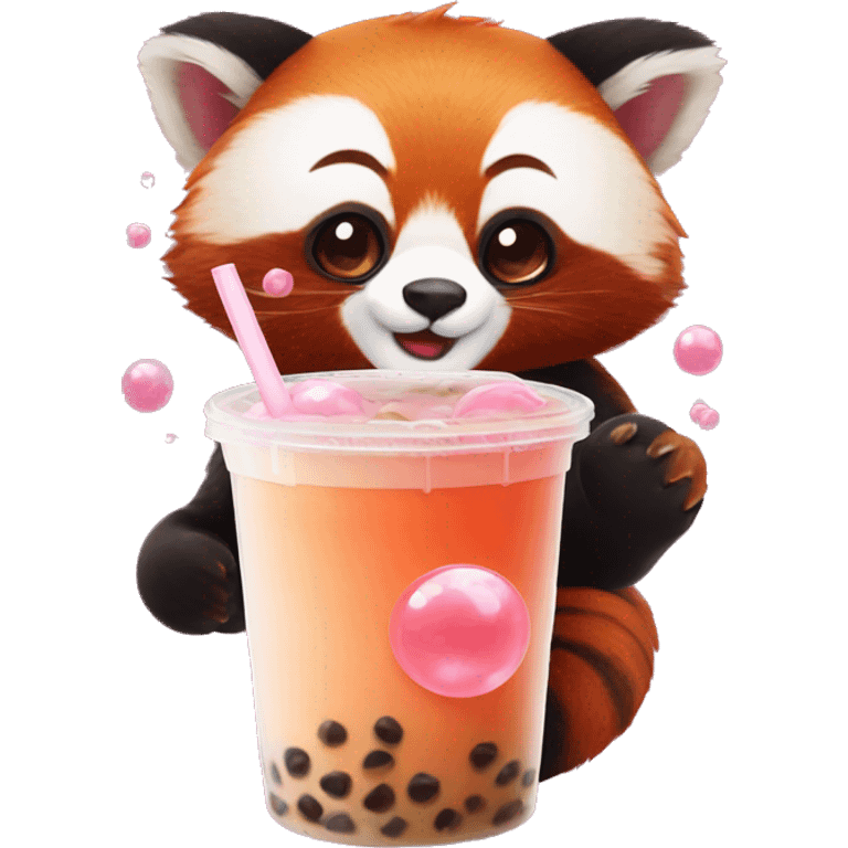 Red panda with bubble tea emoji