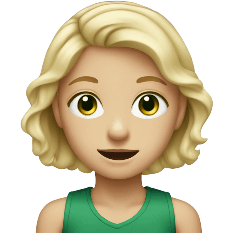 Blonde kid girl with dark green eyes and braces emoji