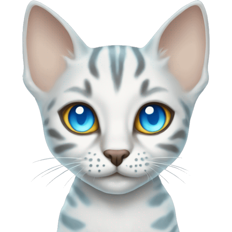 snow bengal cat with light blue eyes wearing devil ears emoji