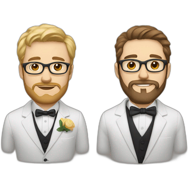 two groom, one with a dark beard and glasses and the other beardless with light hair and white skin emoji