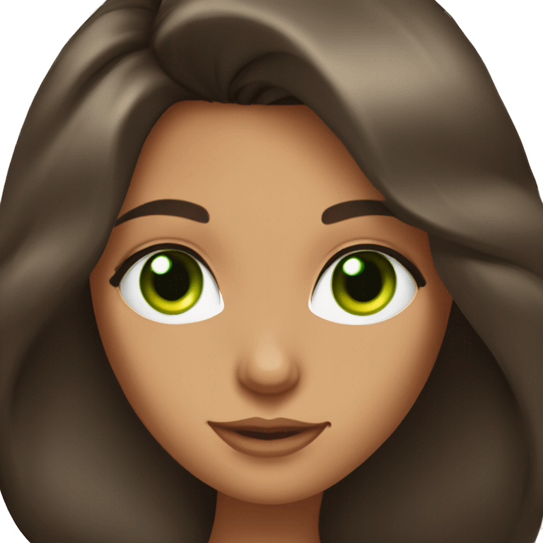 Tanned brunette girl with long eyelashes and medium dark blowout hair and green eyes emoji