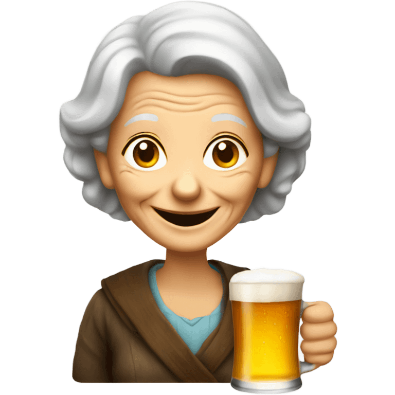 smiling old woman with beer  emoji