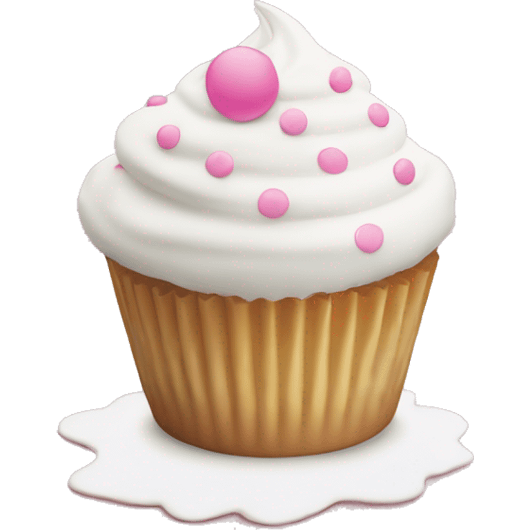 white frosted cupcake with pink polka dot cup liner emoji