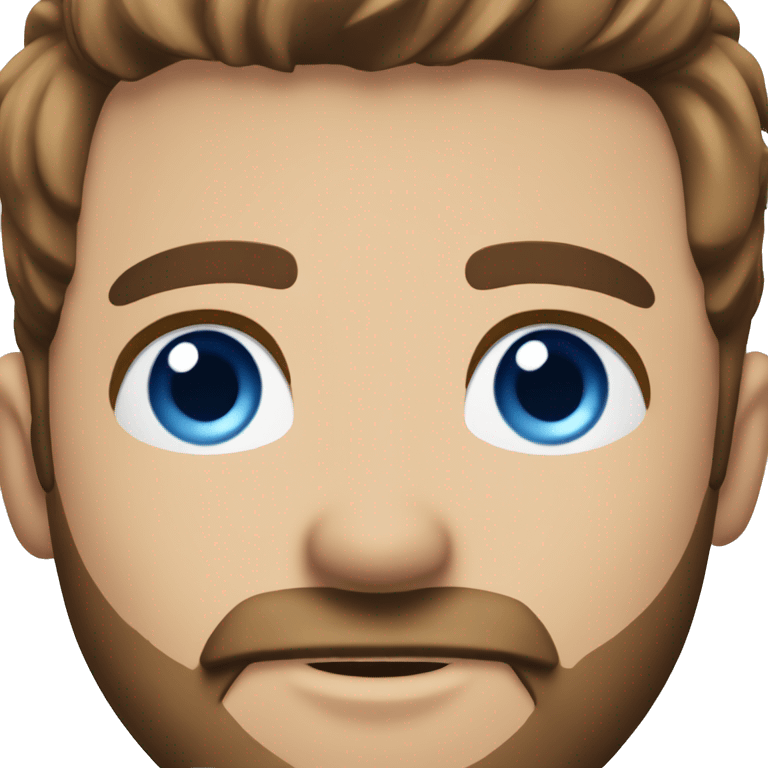 Male, short brown hair, sharp jawline, blue eyes, beard stubble handsome  emoji