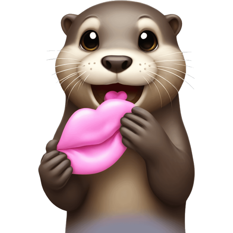 Otter sending pink kisses emoji