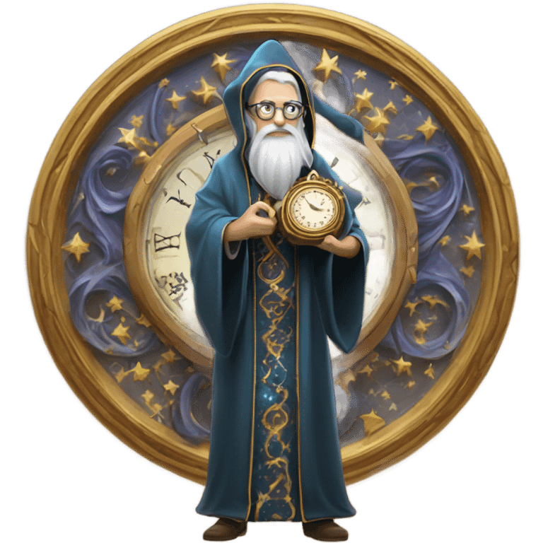 wizard holding a big clock emoji