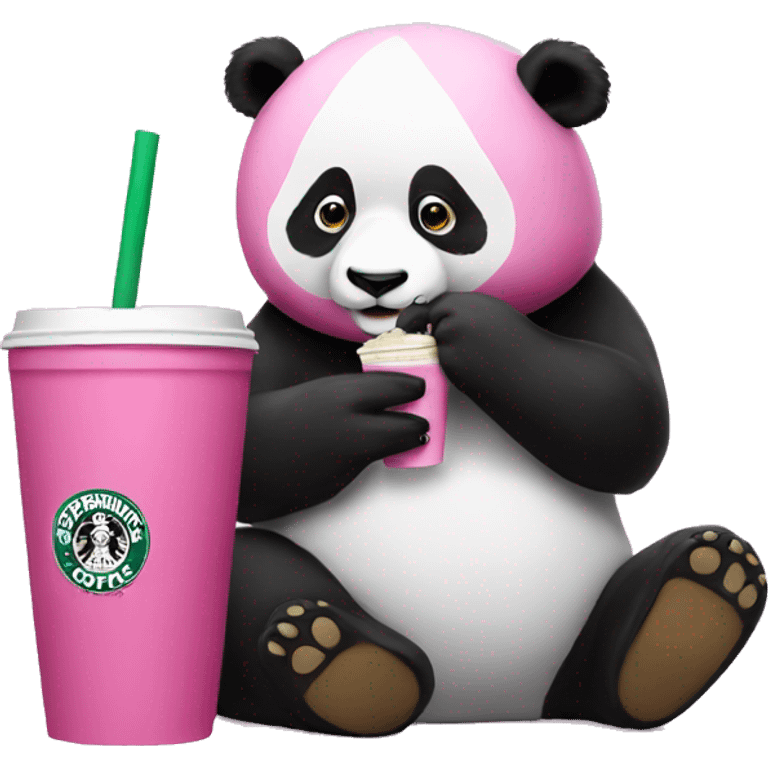 A pink panda drinking starbucks emoji