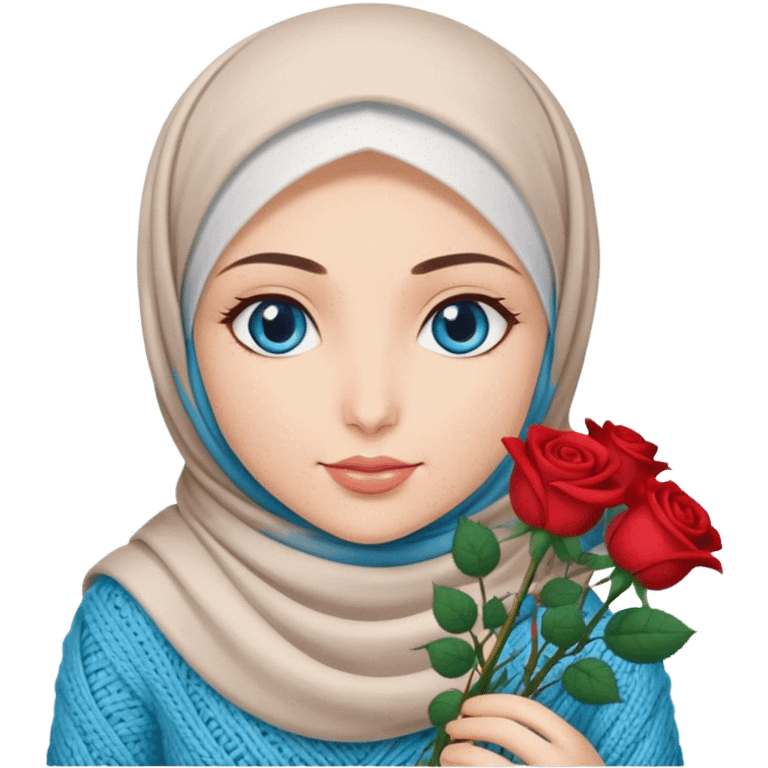 Turkish beautiful finish Konya girl blue eyes with roses hijab does knitting  emoji