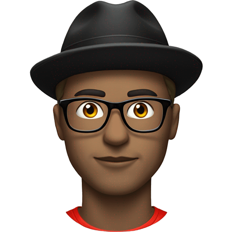 a white man in a black hat, with horns and wearing glasses and a Manchester United T-shirt emoji