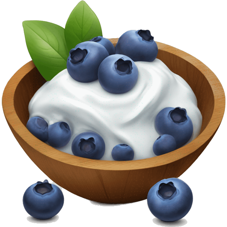 Blueberries in a wooden bowl with yogurt emoji