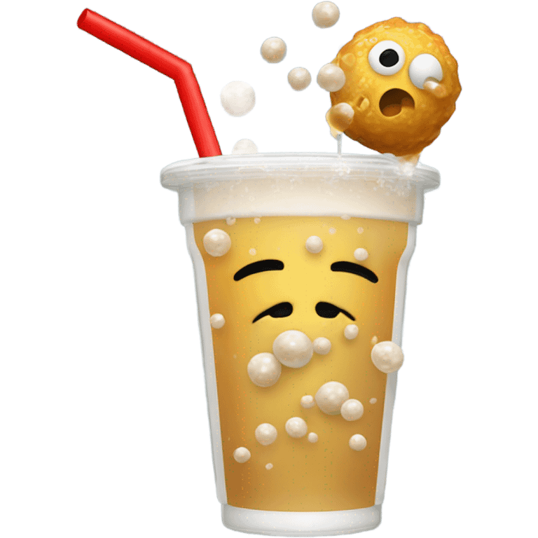 Trump being attacked by a boba drink emoji