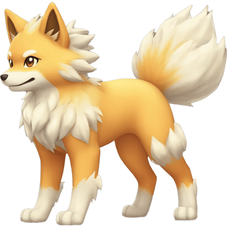 Colorful Shiny Kawaii Cute Arcanine—Vulpix-Ninetails-Shiba-Inu-Fakémon-Pokémon full body emoji