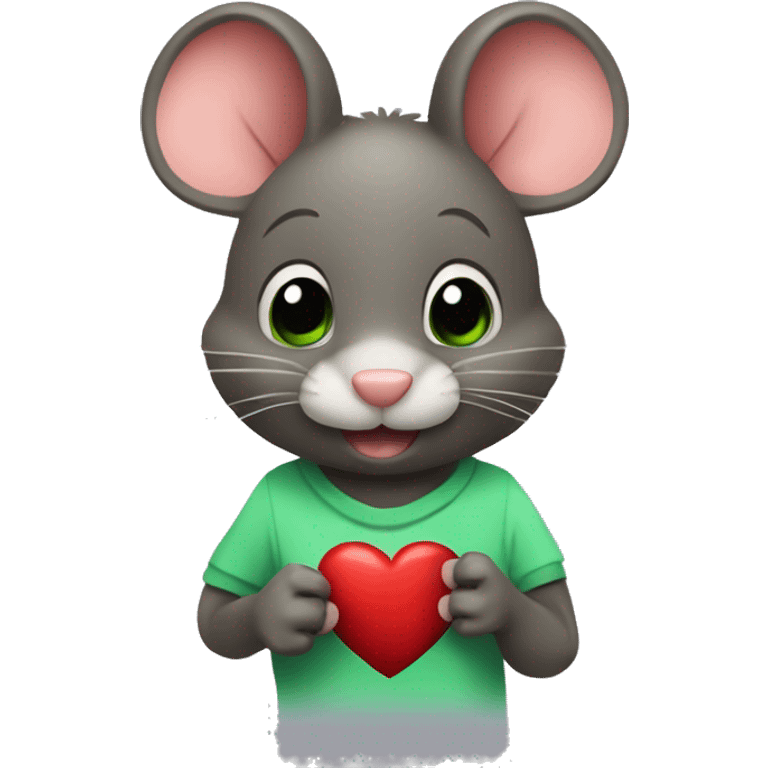 Ratón con un corazón verde emoji