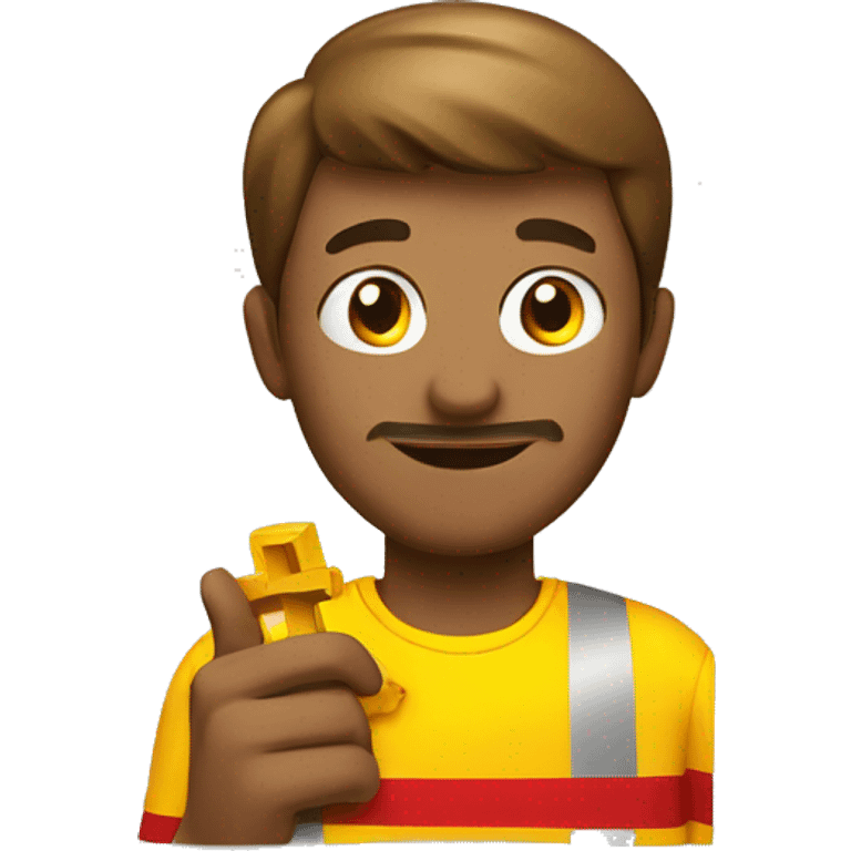 A DHL employee and a cross in his hand emoji