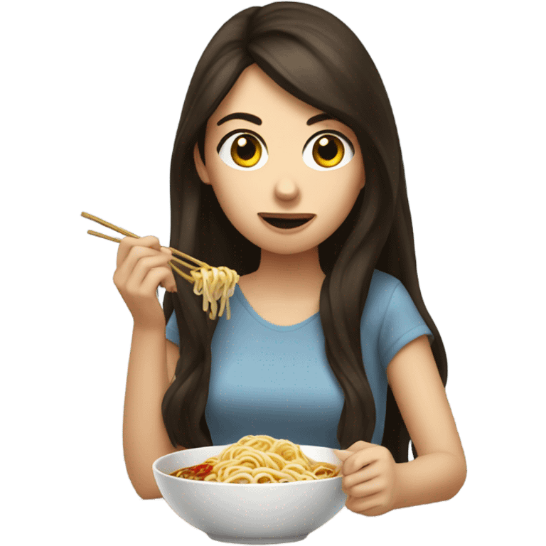 Brunette girl eating ramen emoji