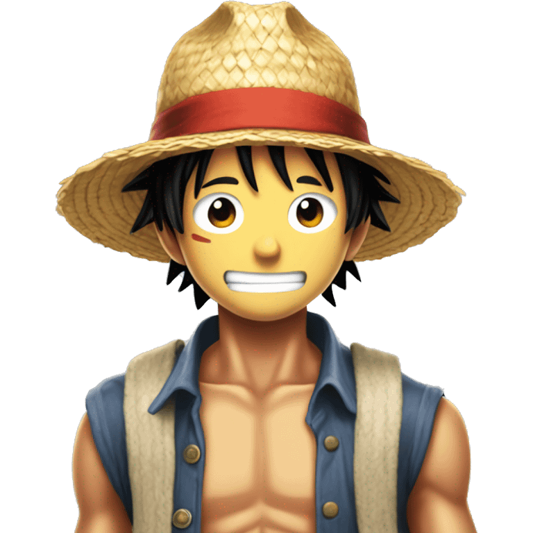 Luffy with straw hat read a comic book emoji