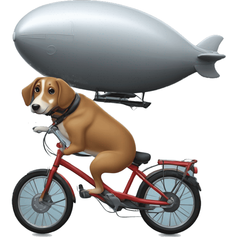 A dog doing a cartweel on a bike that is on a blimp in the storm at night emoji