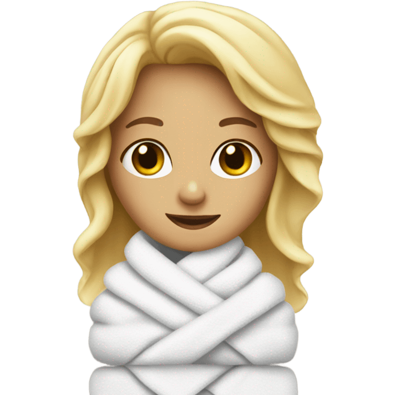 pretty blonde girl with bath towel emoji