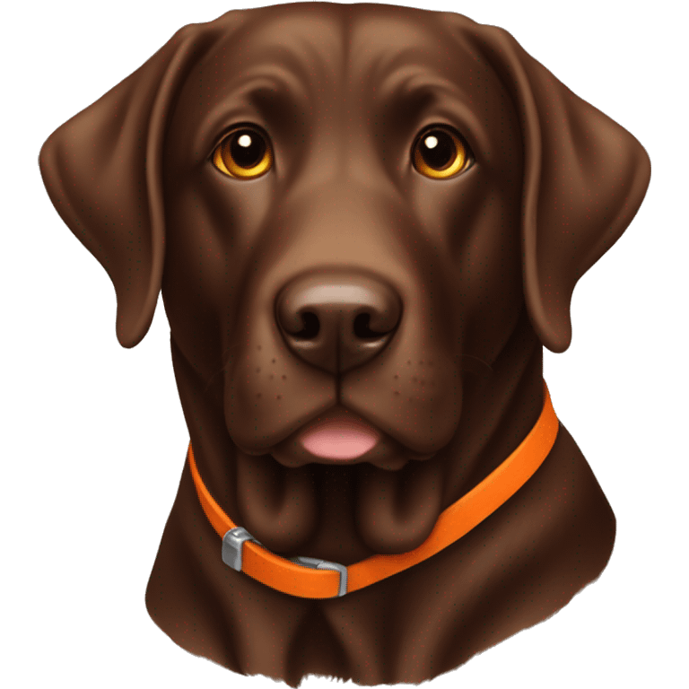 Chocolate Lab with an orange collar emoji