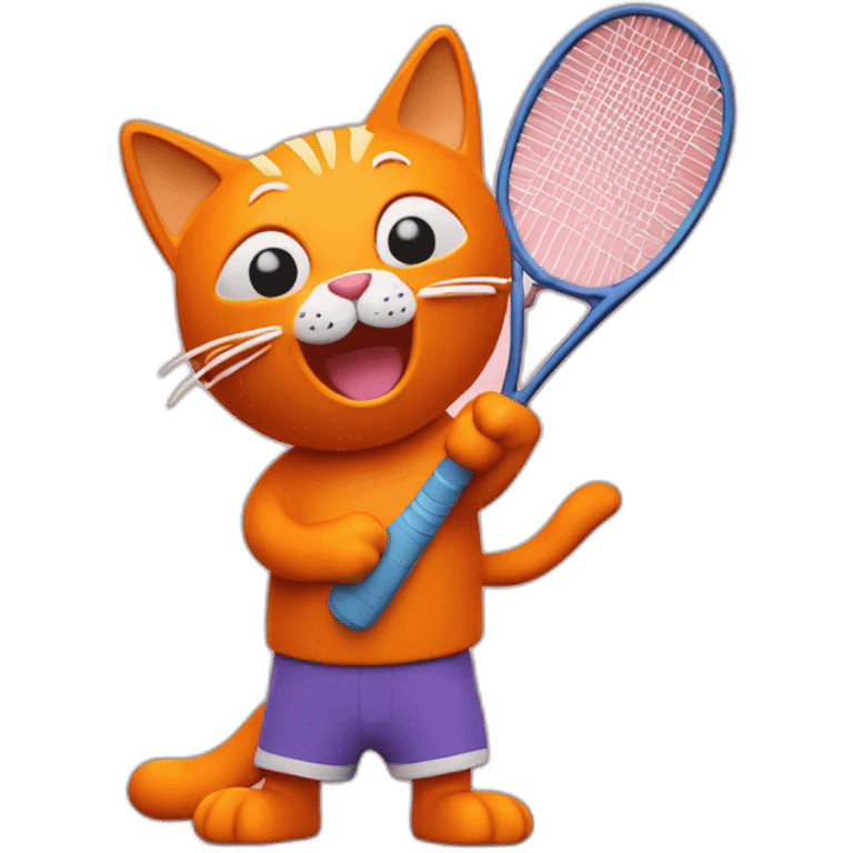 Orange Plasticine cat with a tennis racket in his hand emoji