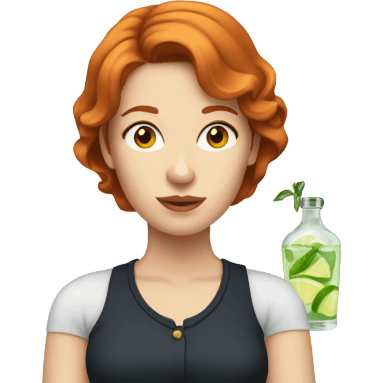 Woman with Ginger Hair and Brown eyes drinking gin emoji