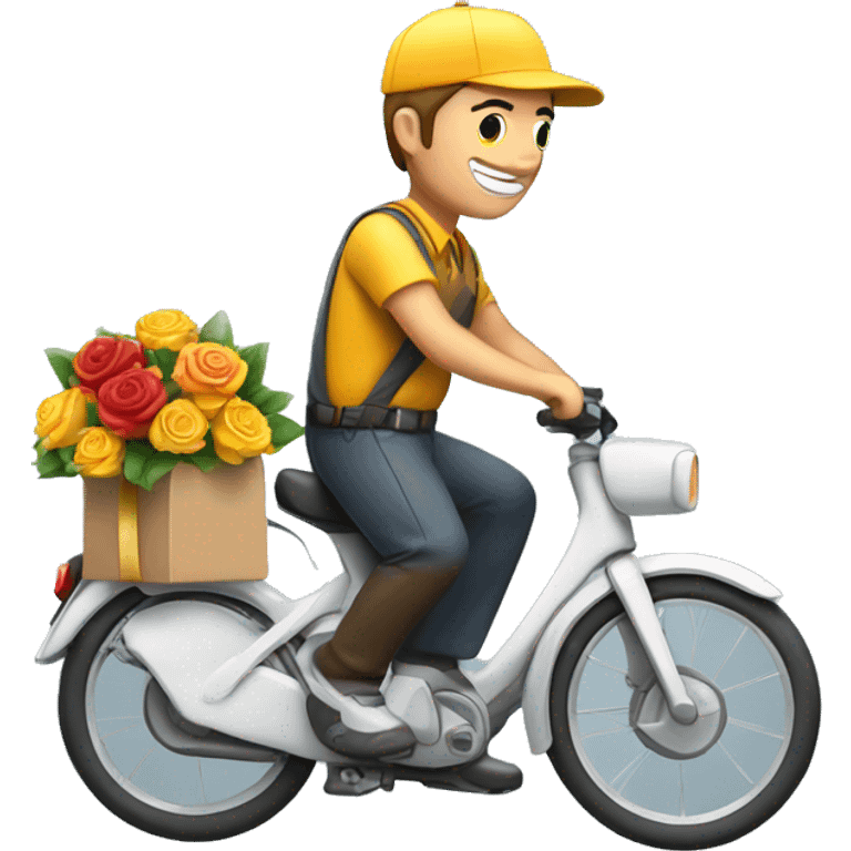 courier with auto delivering gift and flowers  emoji