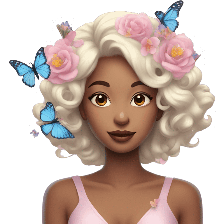 Gorgeous pastel lady with flowers and butterflies emoji