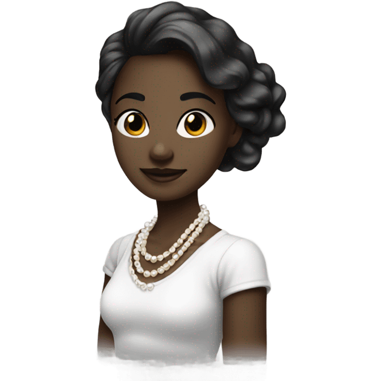 A girl who gives off a clean and white vibe with black and a pearl necklace. emoji