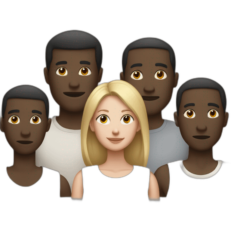 six dark-skinned men stand behind a pale woman emoji