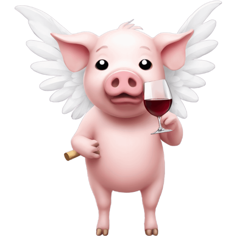 pig with white wings drinking wine emoji