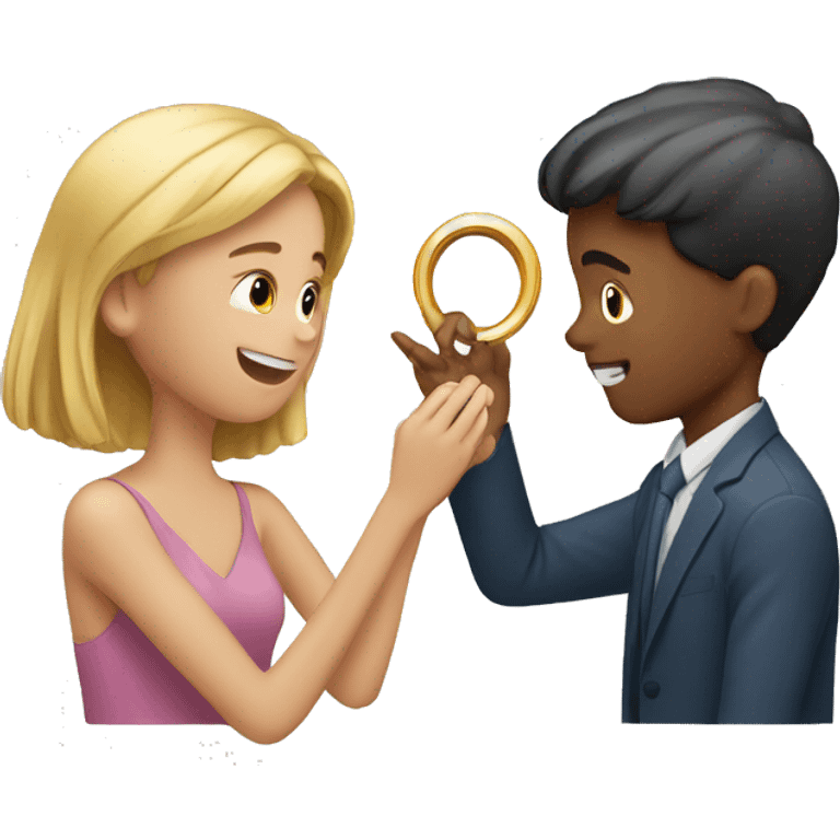 a girl proposing a boy with a ring emoji