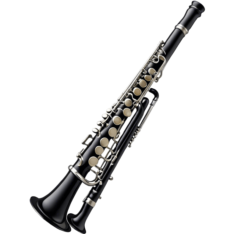 Cinematic Realistic Clarinet, deep black body with gleaming silver keys, rich warm lighting catching every intricate detail, slightly worn mouthpiece adding authenticity, glowing with a timeless and sophisticated presence. emoji