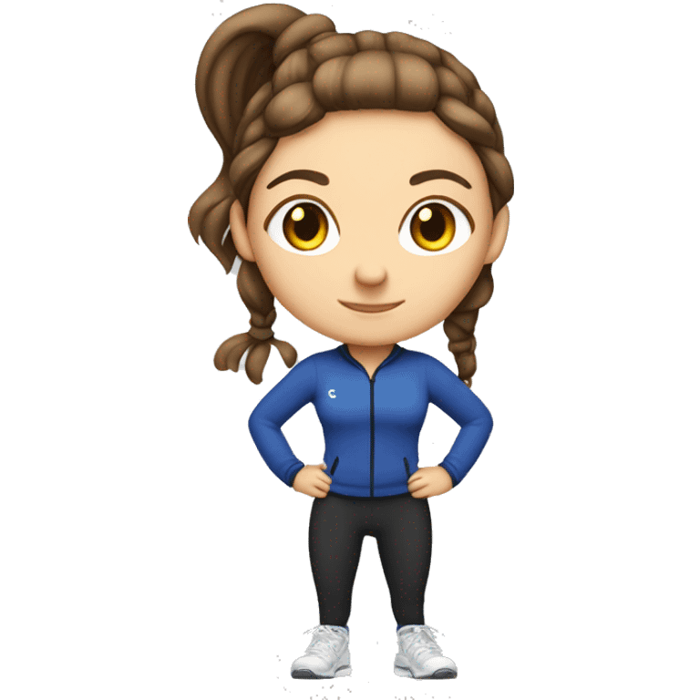 Brown hair tied to a tail girl who makes global squats in a sporty outfit  emoji