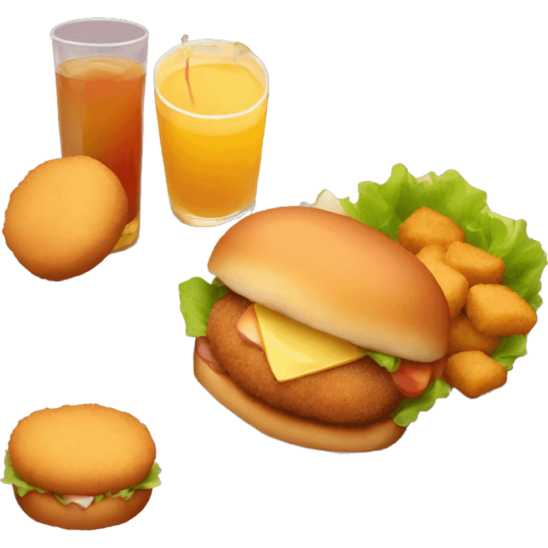 Ham croquettes with burger, nuggets and apple juice  emoji