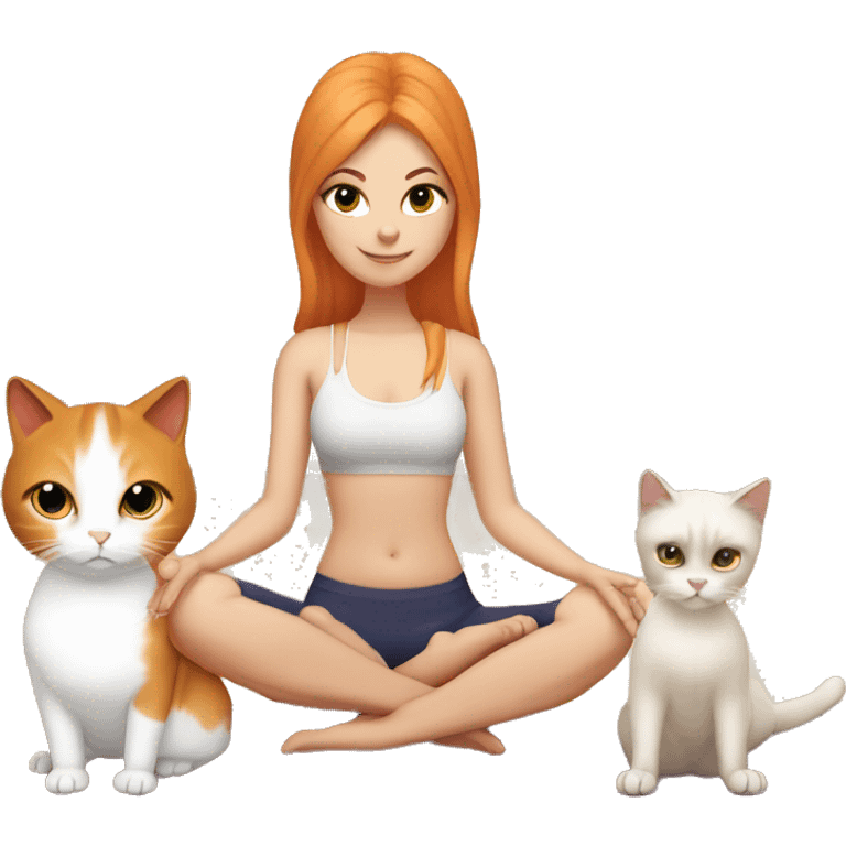 Yoga White girl  and one red cat and one birman cat emoji