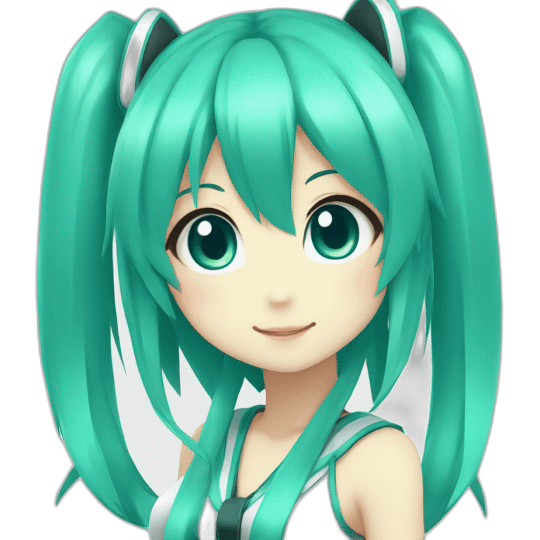 Hatsune Miku, cyan hair, ponytails, Anime girl kawaii chibi emoji