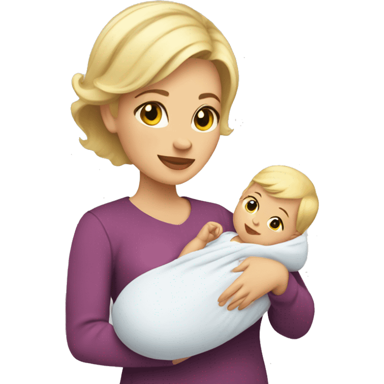 Blonde short hair mom with newborn baby girl emoji