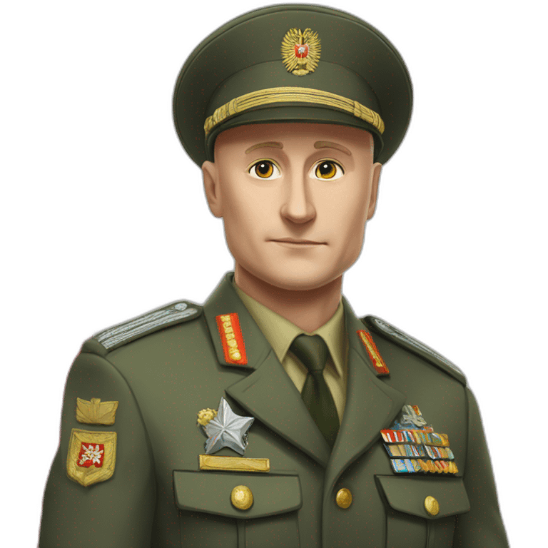 Yevgeny Prigozhin in military uniform, Russian flag on uniform emoji