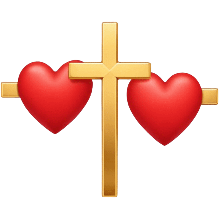 Two red  hearts connected by one simple gold cross  emoji