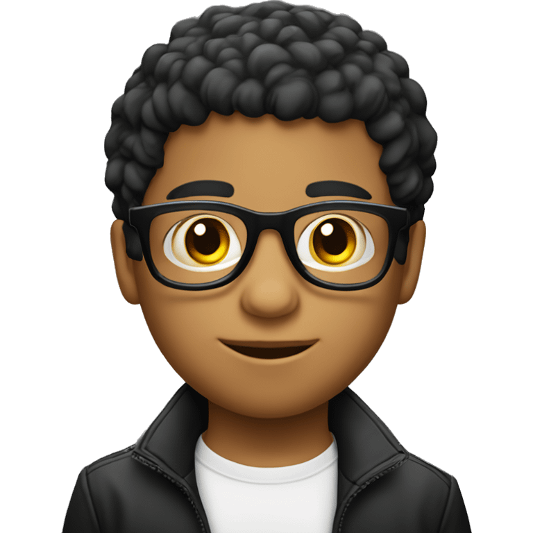 Niño con lentes piel blanca pelo corto negro emoji