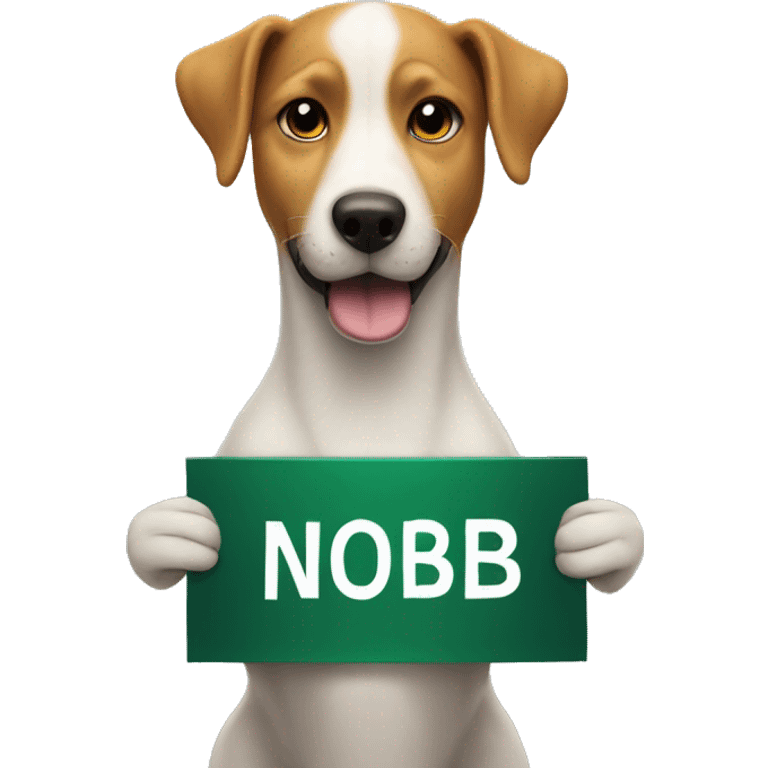 dog holding a sign with the inscription 'you are noob ” emoji