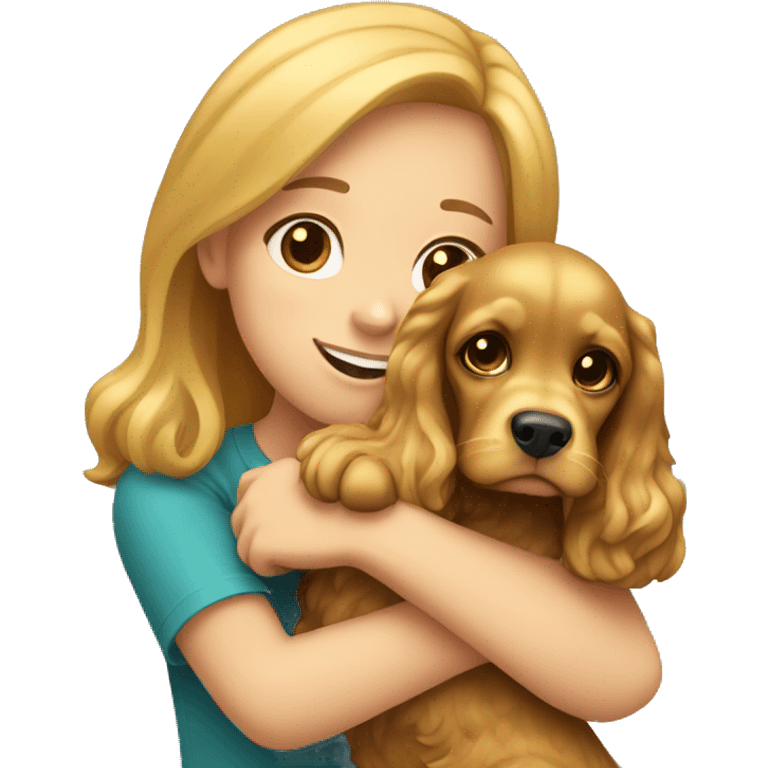 Girl hugging golden cocker spaniel emoji