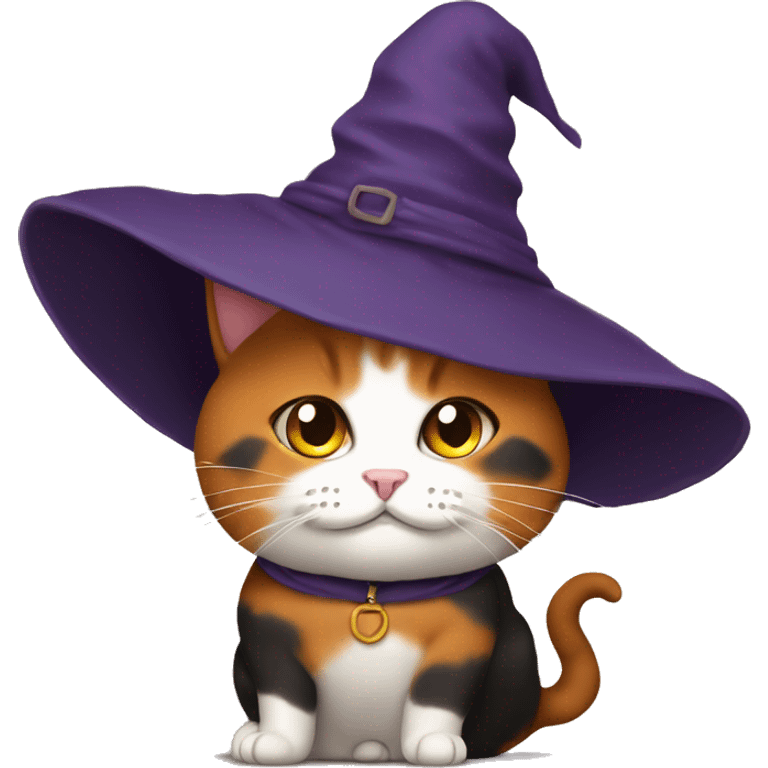 Fat calico cat witch hat emoji