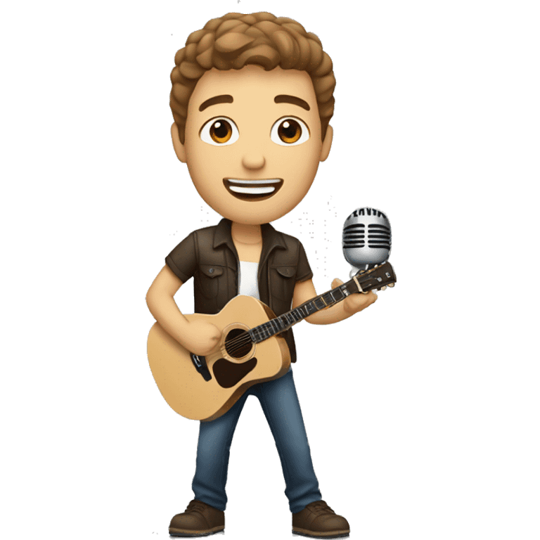 white male singer with brown hair and microphone emoji