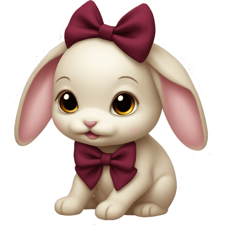 Baby bunny with coquette burgundy bow on ear emoji