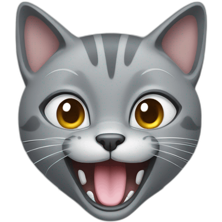 Grey cat with bleu eyes and slightly opened mouth emoji