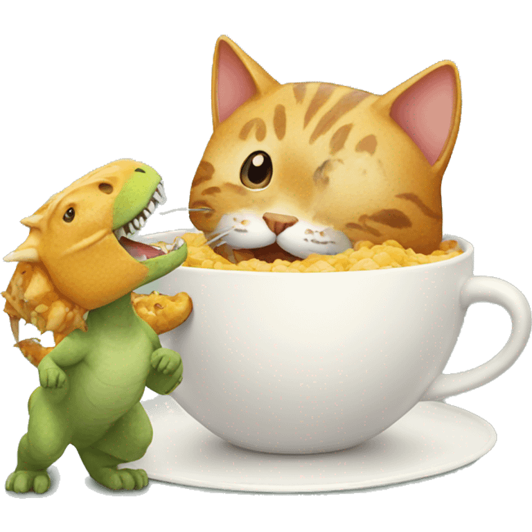 Cat eating dinosaur for breakfast  emoji