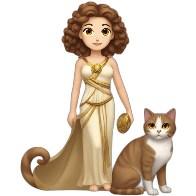 Goddess Hera with brown hair and a cat emoji