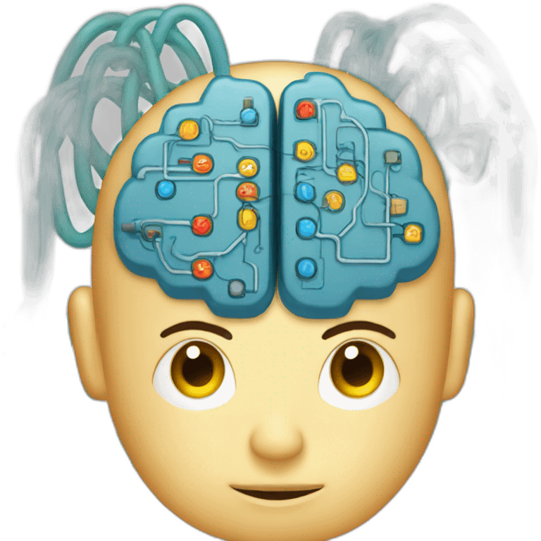 brain full of circuits connected to a machine emoji